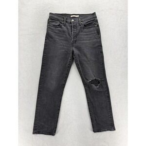 Levis Wedgie Straight Jeans Womens 30 Gray Charcoal Wash High Rise Distressed